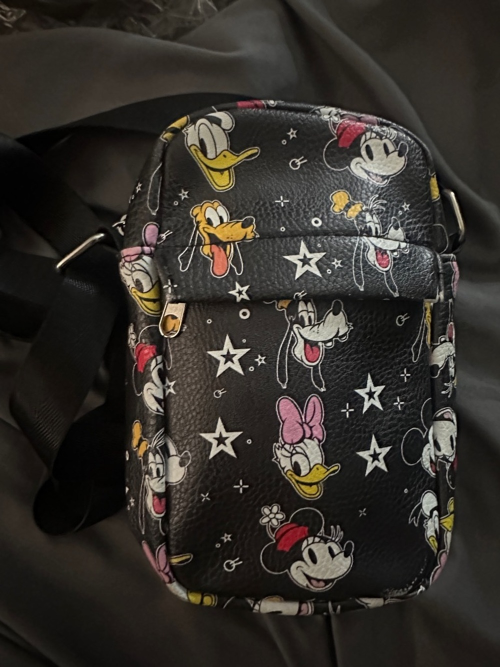 Disney Black Crossbody Bag with Minnie, Daisy, Pluto & Goofy Faces